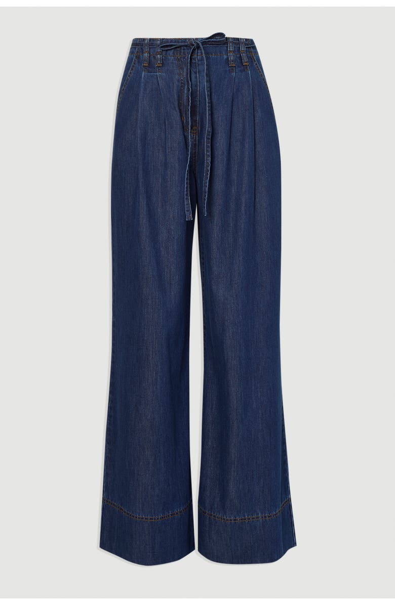 Karen Millen Denim Wide Legged Pants, Alternate, color, Mid Blue