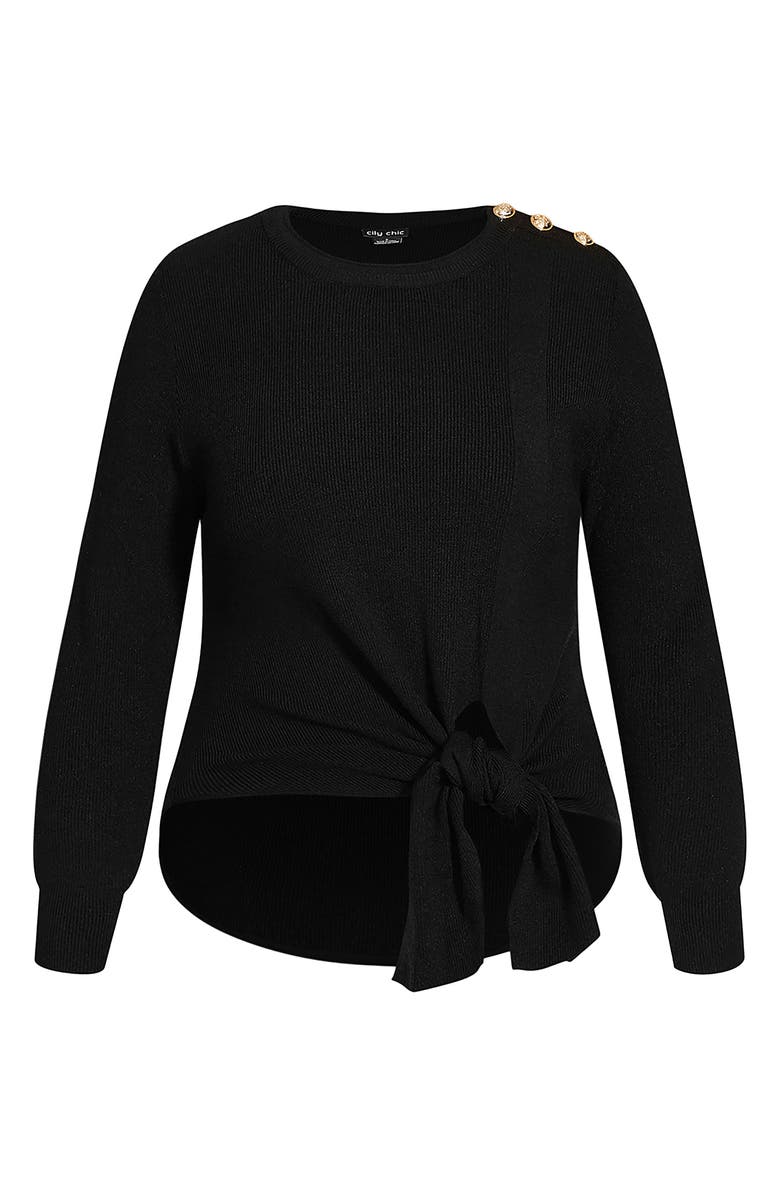 City Chic Royal Tie Hem Sweater, Alternate, color, Black