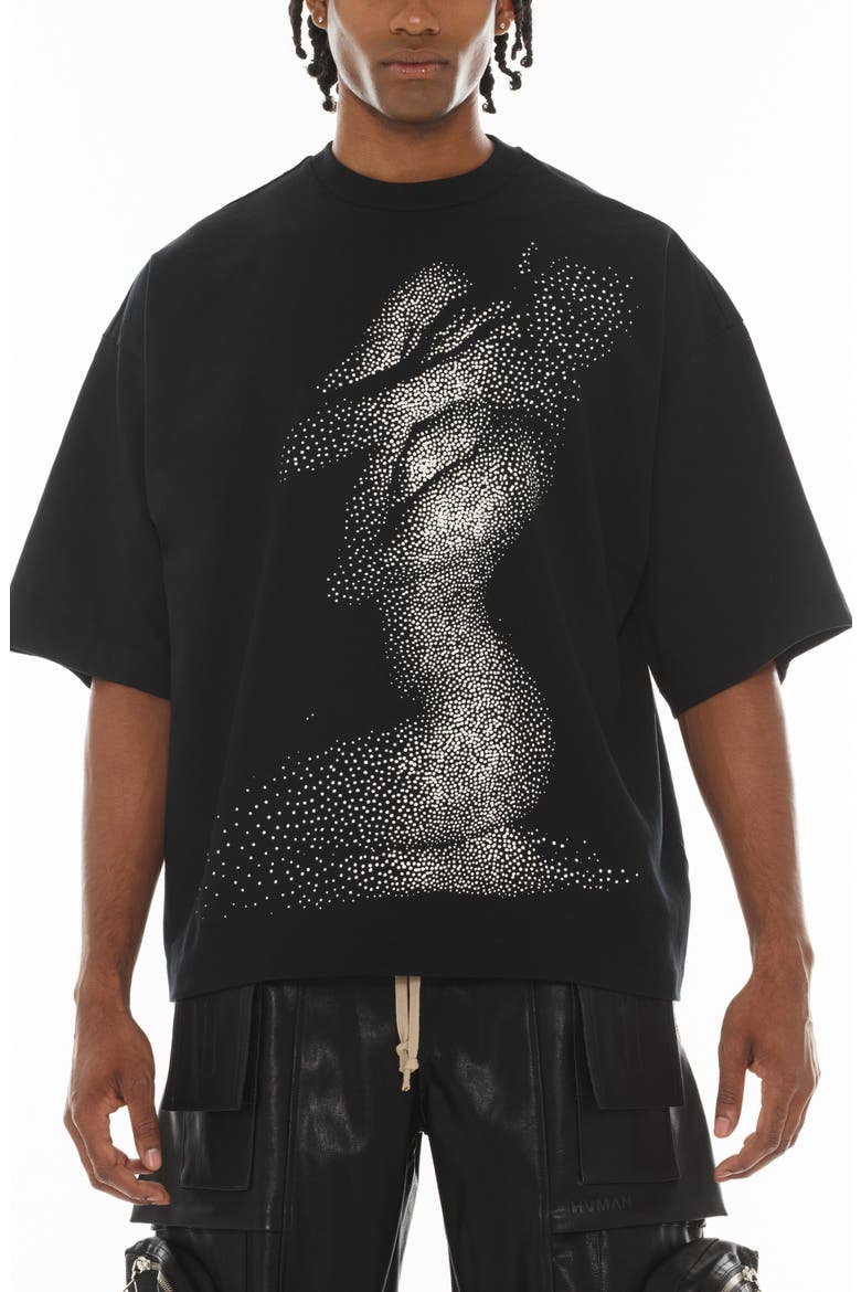 Imitation Pearl Embellished Beauty Graphic T-Shirt, Main, color, BLACK
