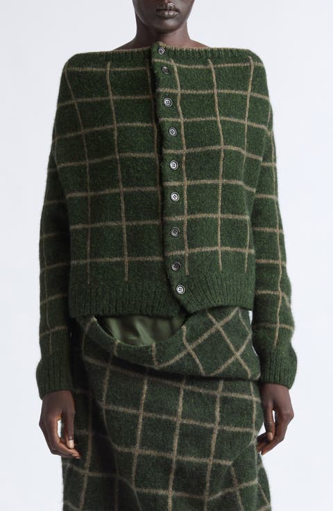 Off the Shoulder Grid Cashmere Cardigan