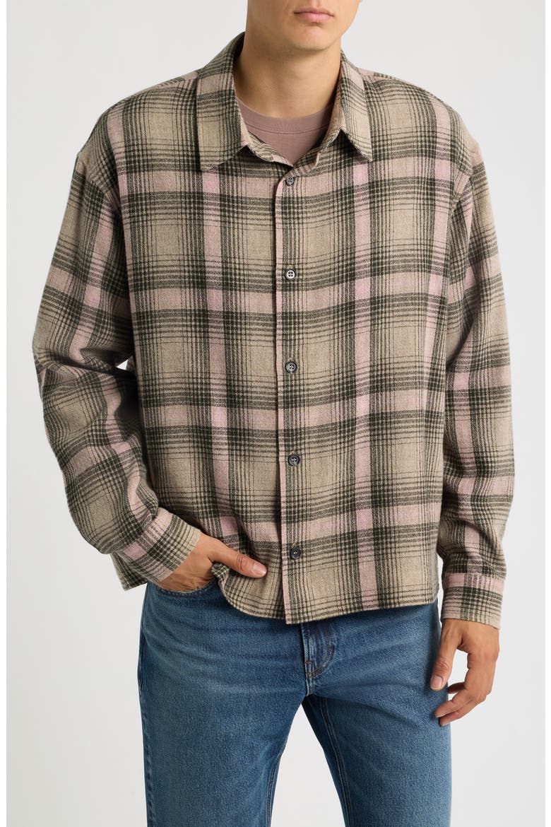 Plaid Wool Blend Button-Up Overshirt, Alternate, color, WARM MAUVE PLAID