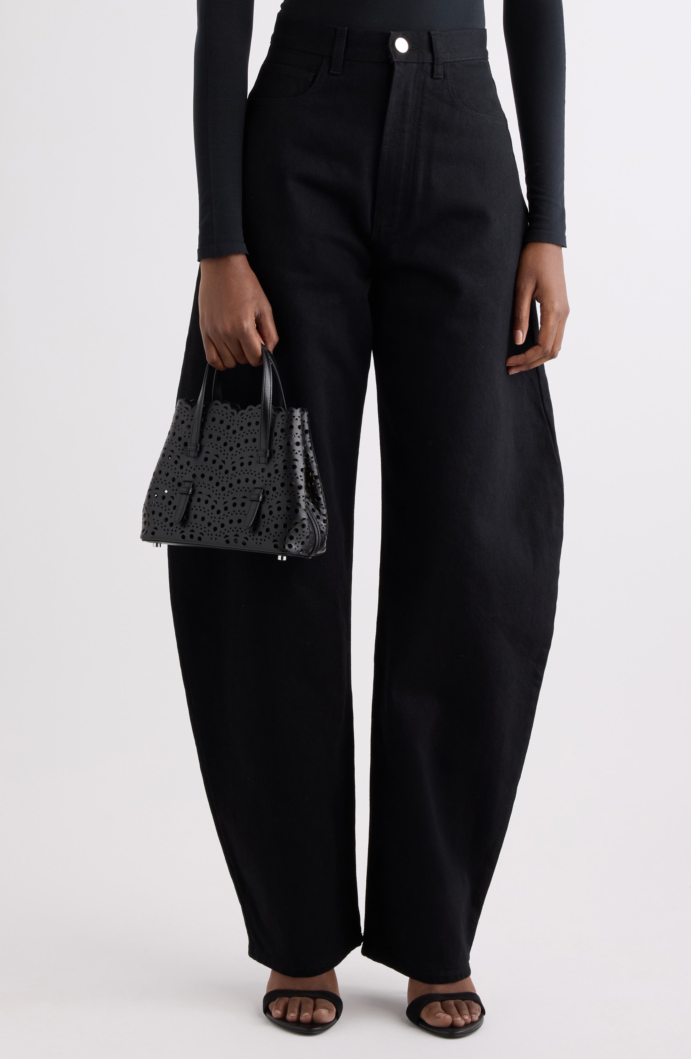 Mina Leather Top Handle Bag, Alternate, color, NOIR 999