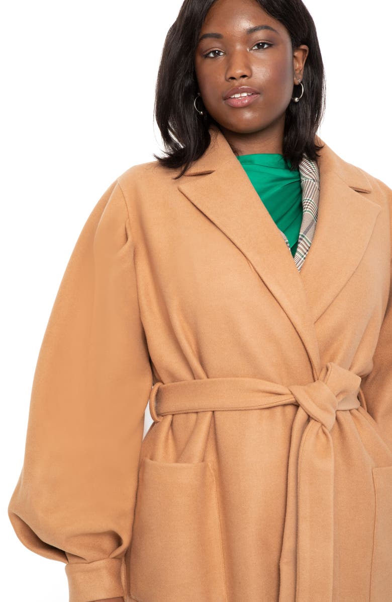 ELOQUII Puff Sleeve Robe Coat, Alternate, color,