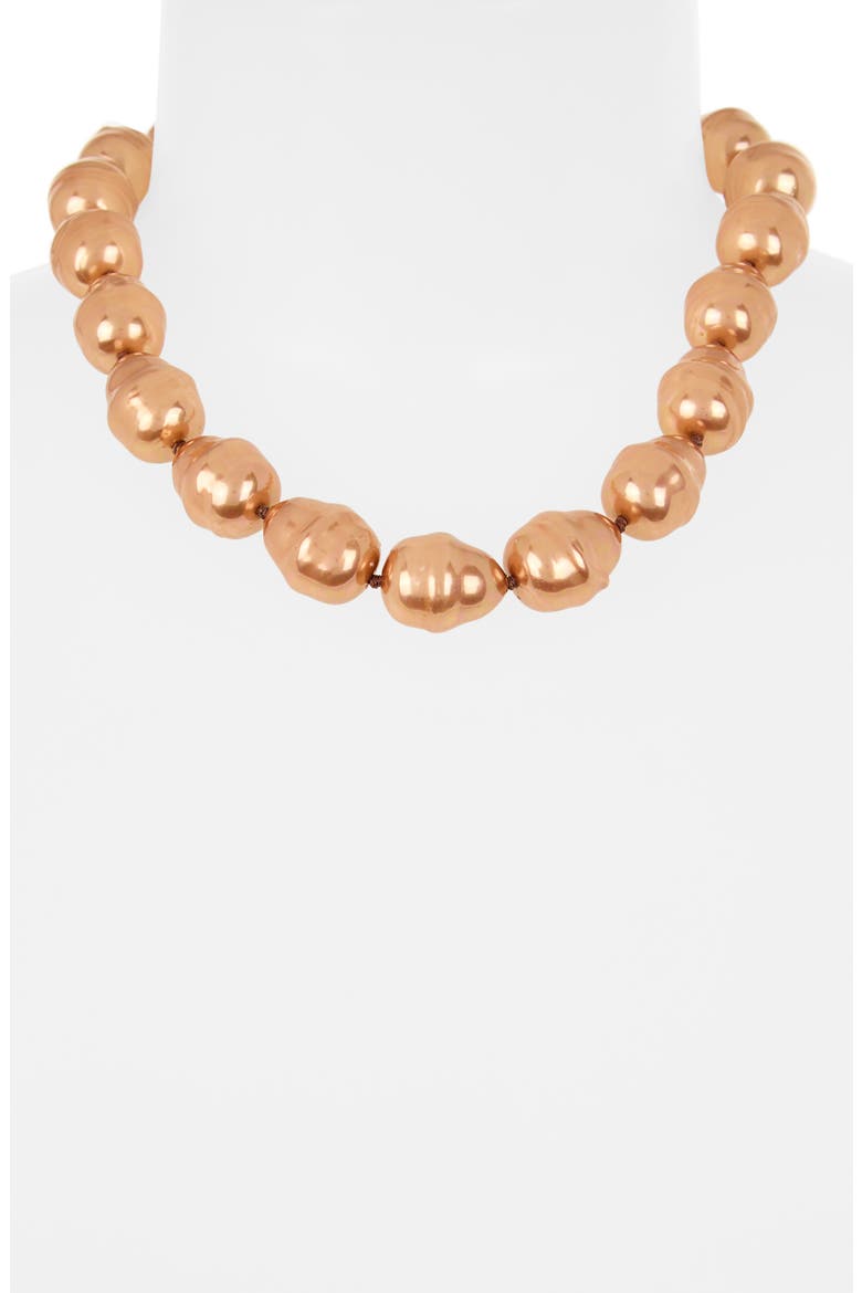 Baroque Faux Pearl & Pavé Ball Necklace, Alternate, color, GOLD PEARL