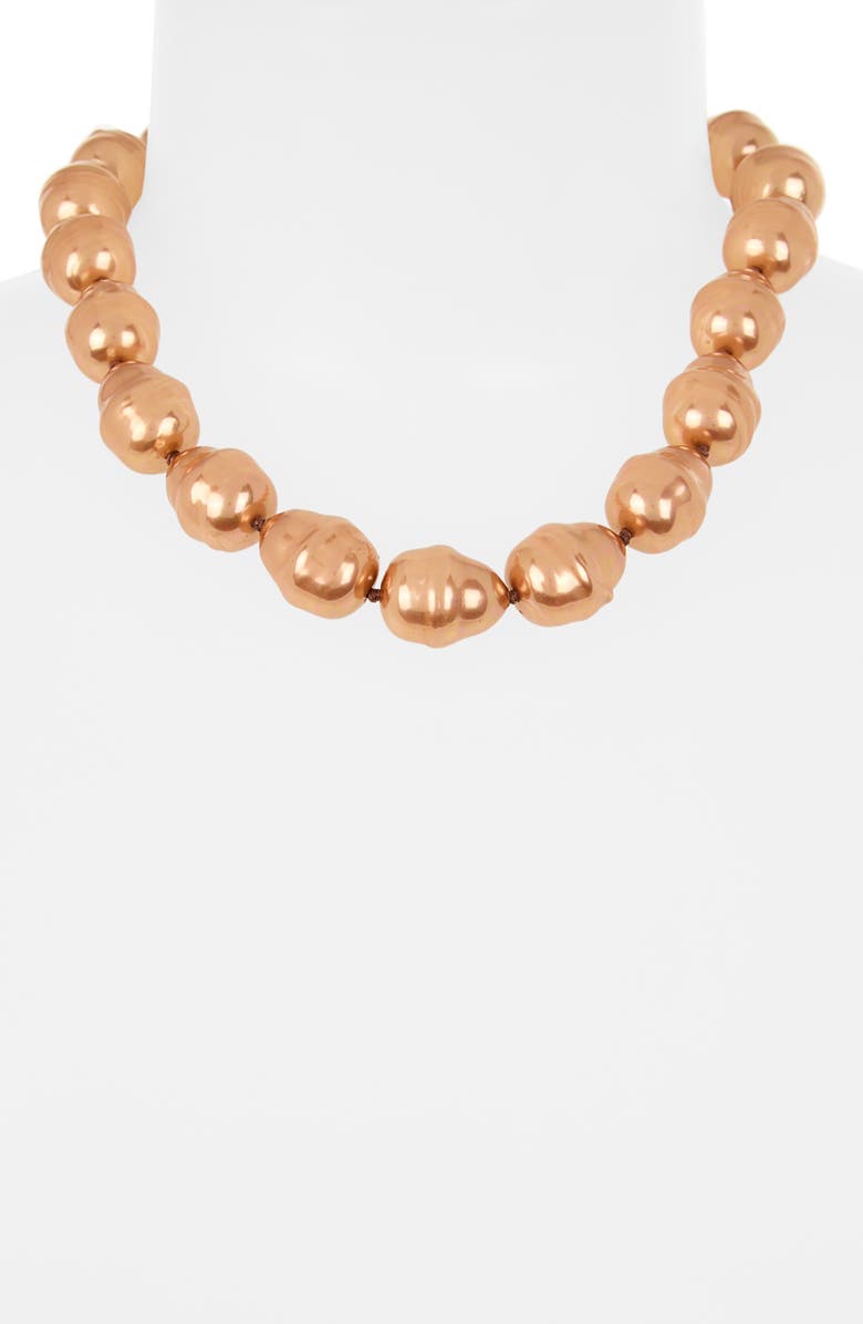 Kenneth Jay Lane Baroque Faux Pearl & Pavé Ball Necklace, Alternate, color, Gold Pearl