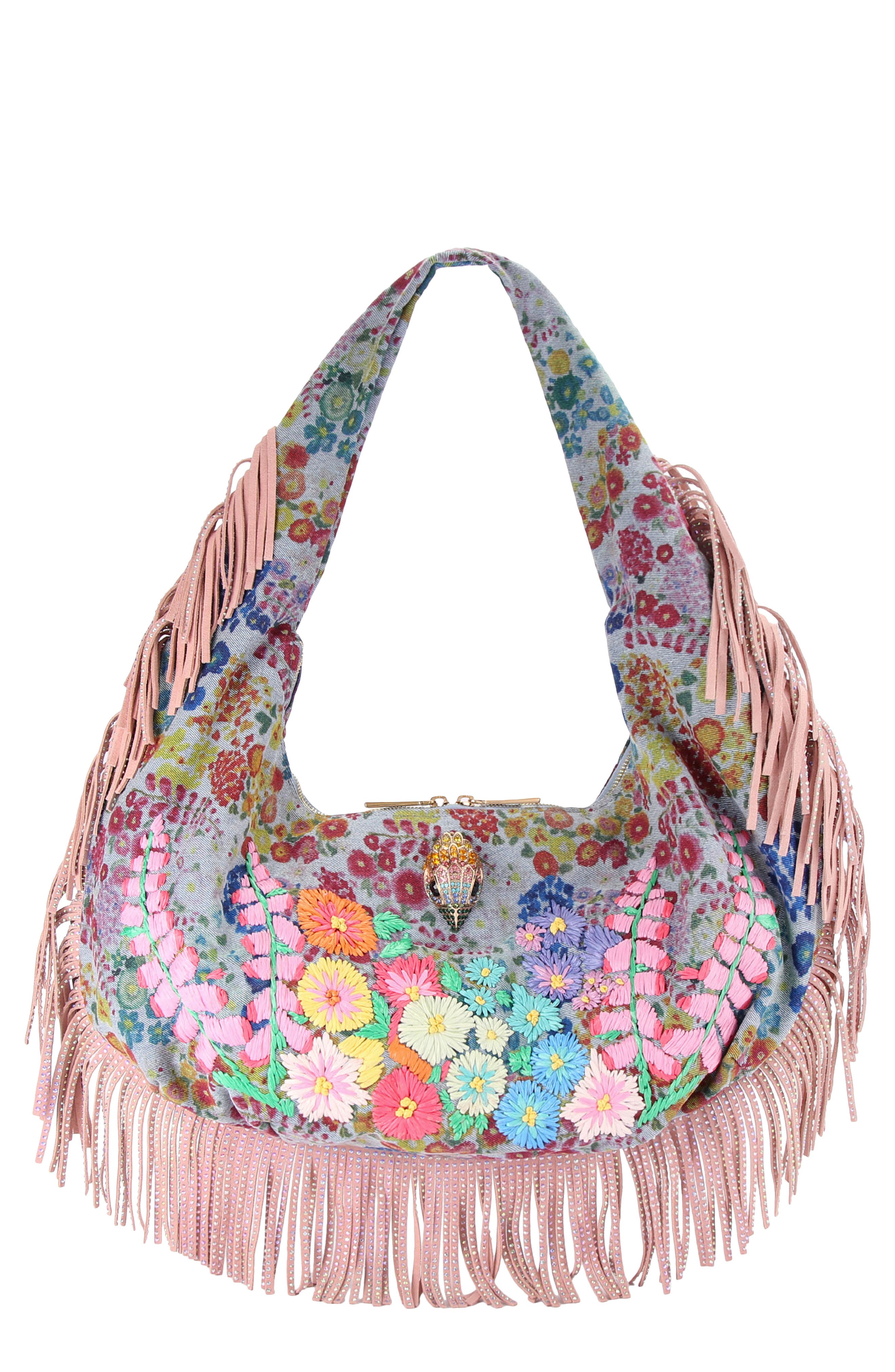 Kurt Geiger London Large Shoreditch Fringe Hobo Bag, Main, color, Blue/ Pal C