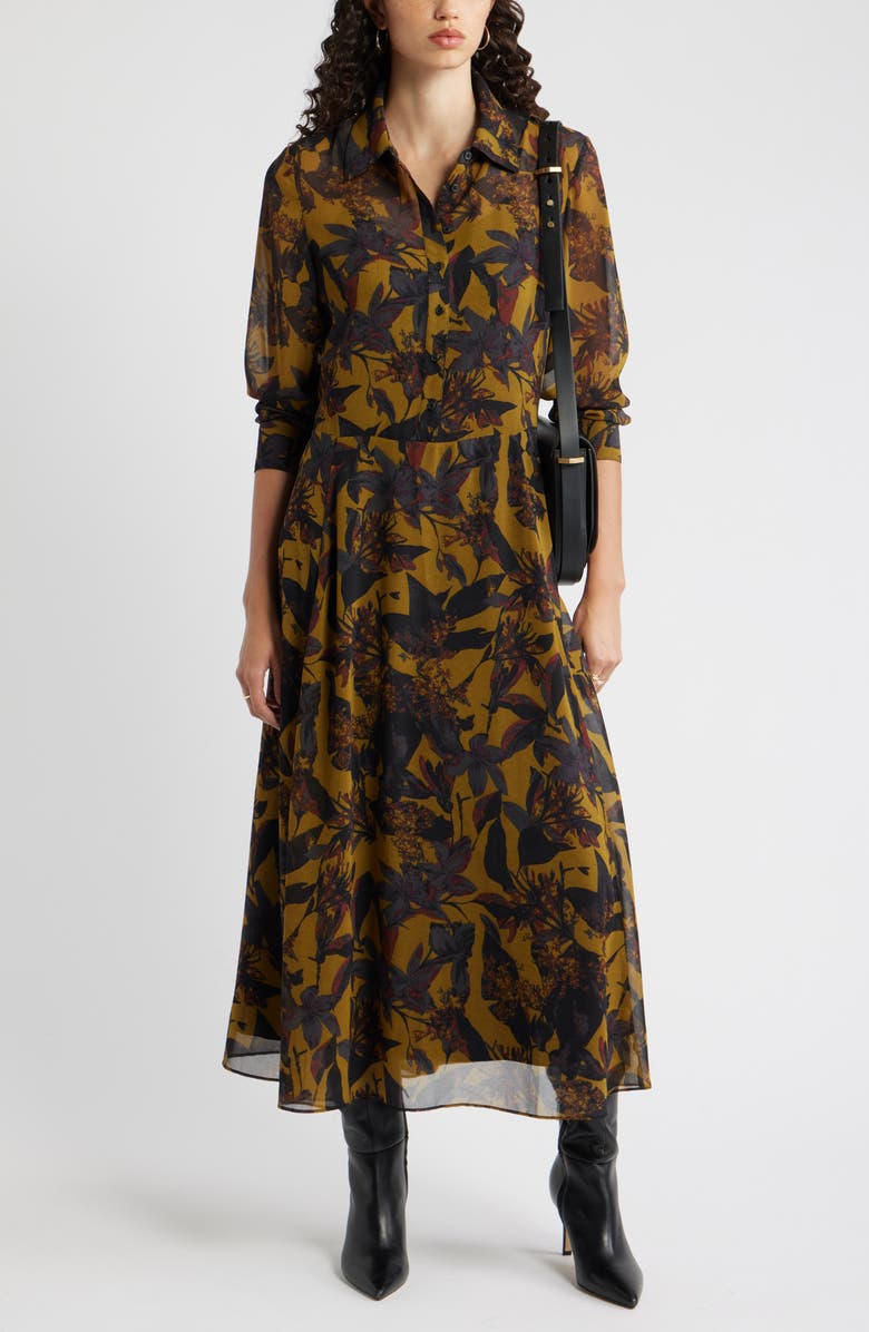 Nordstrom Floral Print Long Sleeve Shirtdress, Alternate, color, Black Multi Quynh Bloom