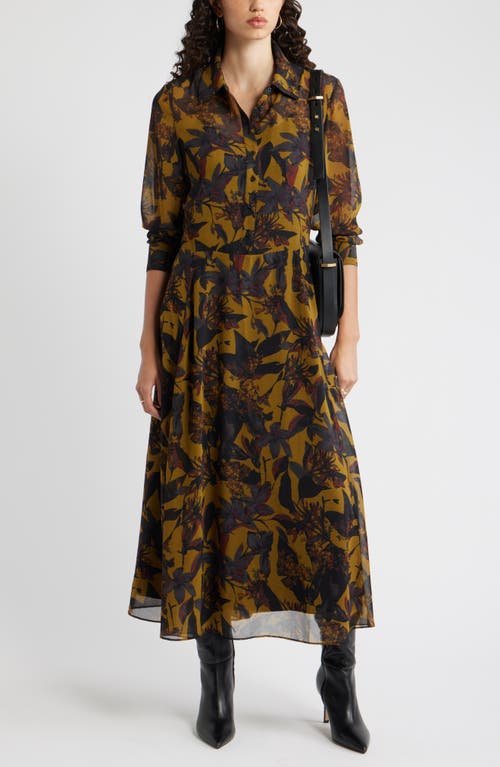 Nordstrom Floral Print Long Sleeve Shirtdress In Green