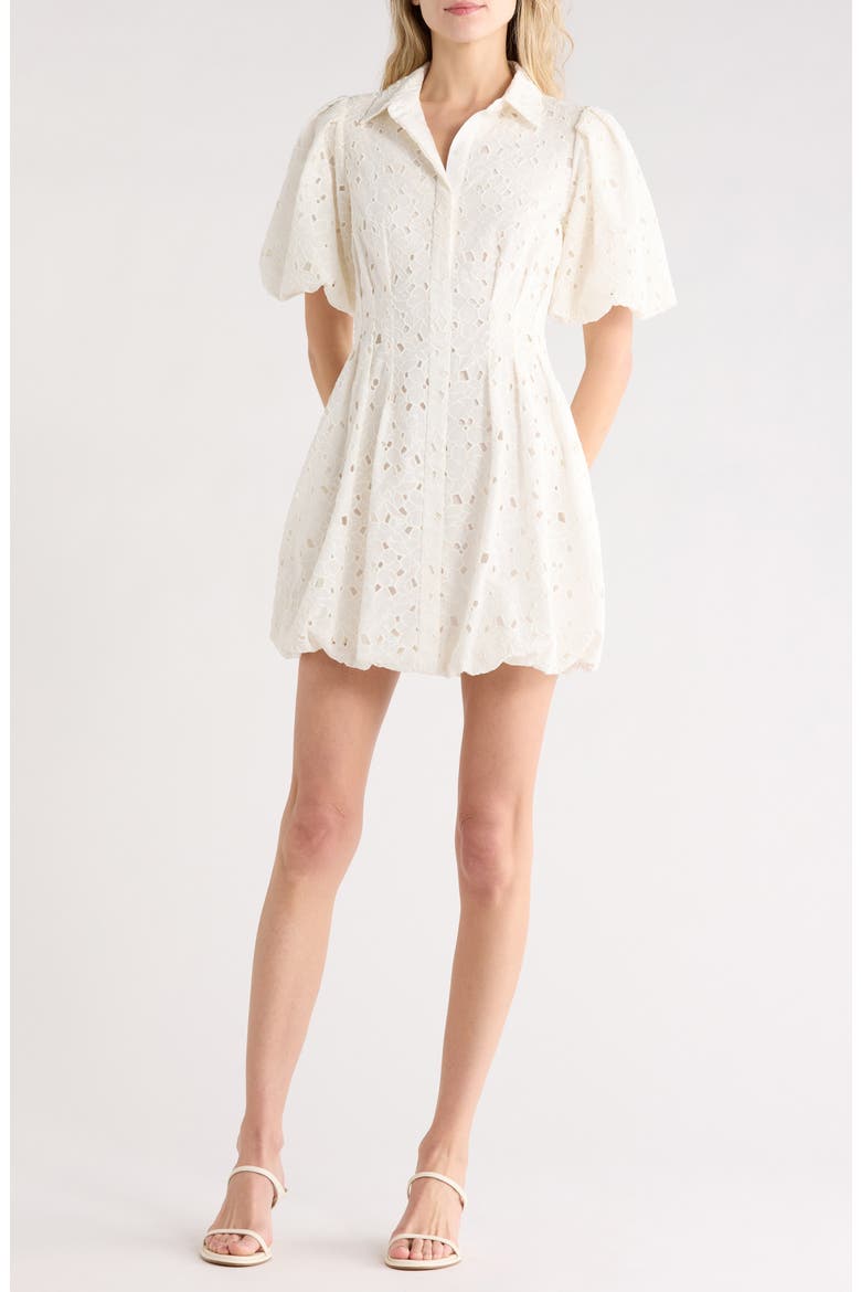 Cleo Pintuck Balloon Sleeve Minidress, Main, color, WHITE