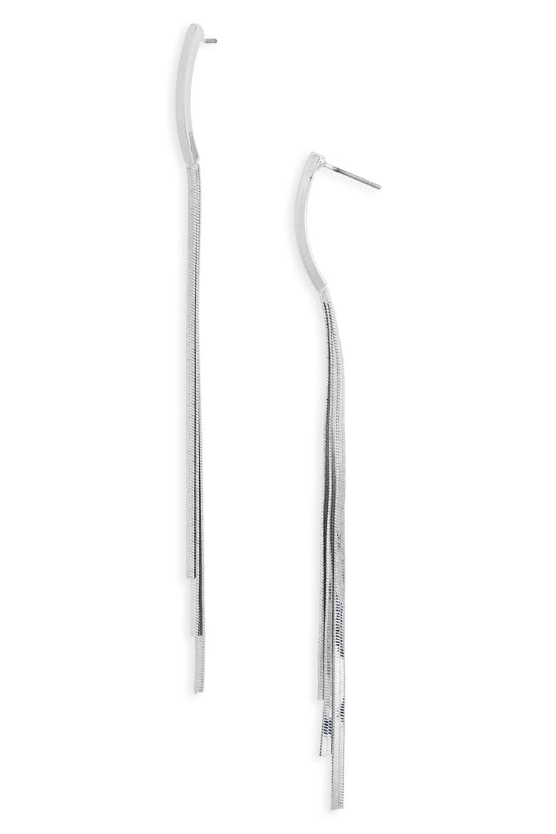 Snake Chain Tassel Drop Earrings, Main, color, RHODIUM