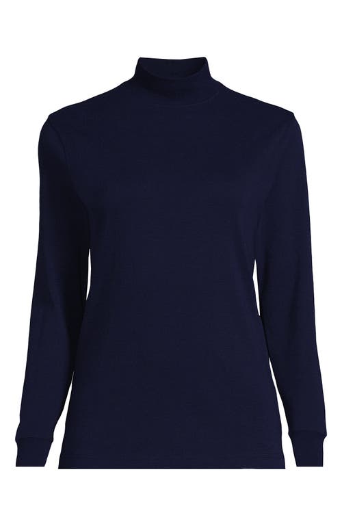 Lands' End Relaxed Cotton Long Sleeve Mock Turtleneck In Blue