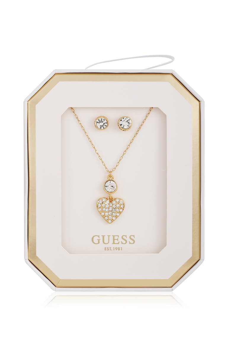 Heart Pendant Necklace & Stud Earrings Set, Main, color, GOLD