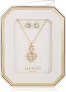 GUESS Heart Pendant Necklace & Stud Earrings Set