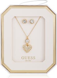 GUESS Heart Pendant Necklace & Stud Earrings Set