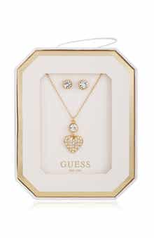 GUESS Heart Pendant Necklace & Stud Earrings Set