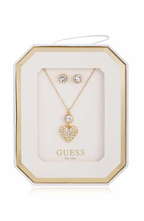 GUESS Heart Pendant Necklace & Stud Earrings Set