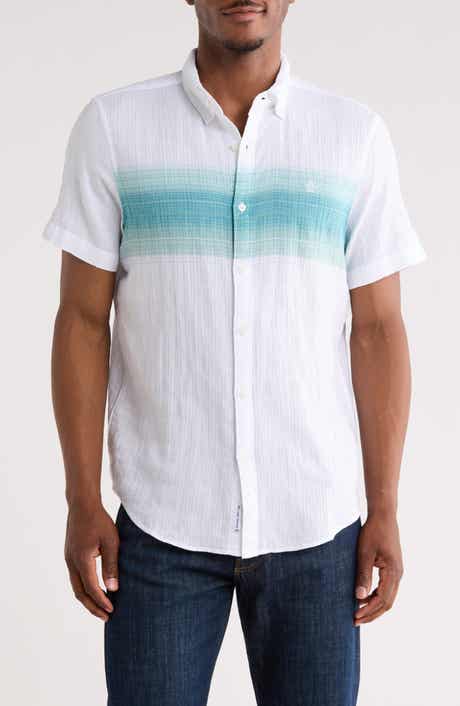 Original Penguin Chest Stripe Short Sleeve Crinkle Button-Down Shirt