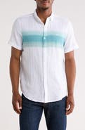 Original Penguin Chest Stripe Short Sleeve Crinkle Button-Down Shirt