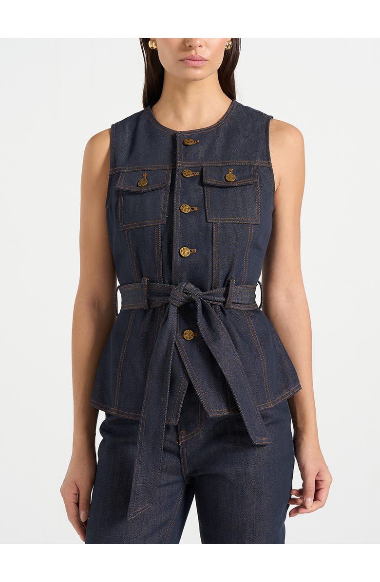 Manière De Voir Darcy Denim Crew Neck Waistcoat, Main, color, Polished Indigo