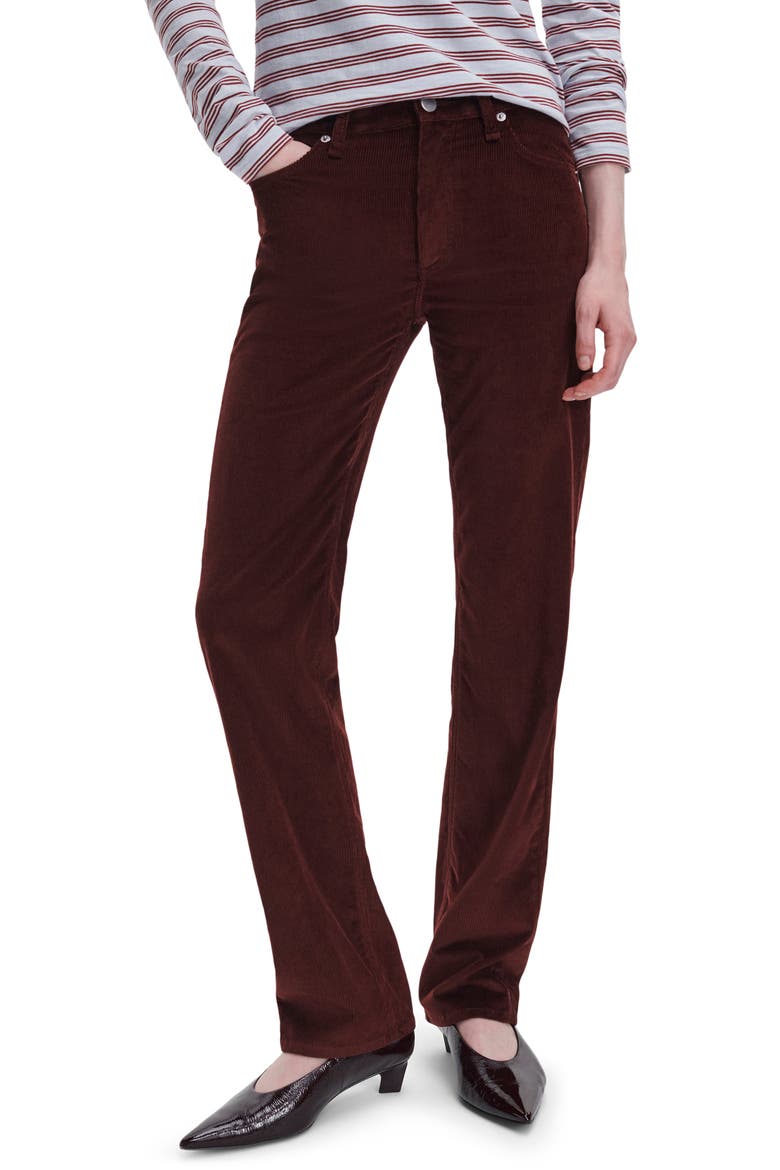 Harlow Mid Rise Slim Straight Leg Corduroy Pants, Main, color, DARK BURGUNDY CORDUROY