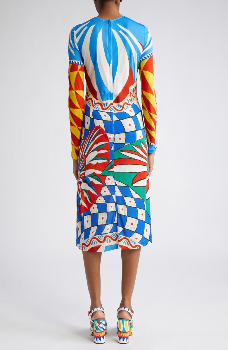 Dolce&Gabbana Carretto Print Long Sleeve Sheath Dress, Alternate, color,