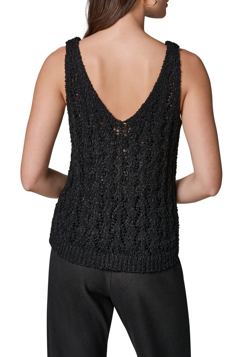 Double V-Neck Open Stitch Sweater Vest, Alternate, color, BLACK