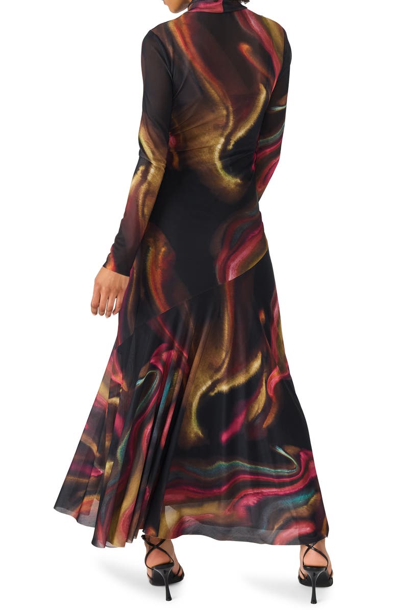 Steve Madden Vivara Printed Long Sleeve Mesh Maxi Dress, Alternate, color, Mystic Fade