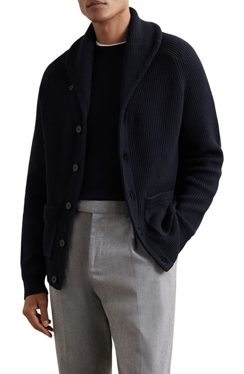 Reiss Cannon Rib Cardigan, Alternate, color, Navy