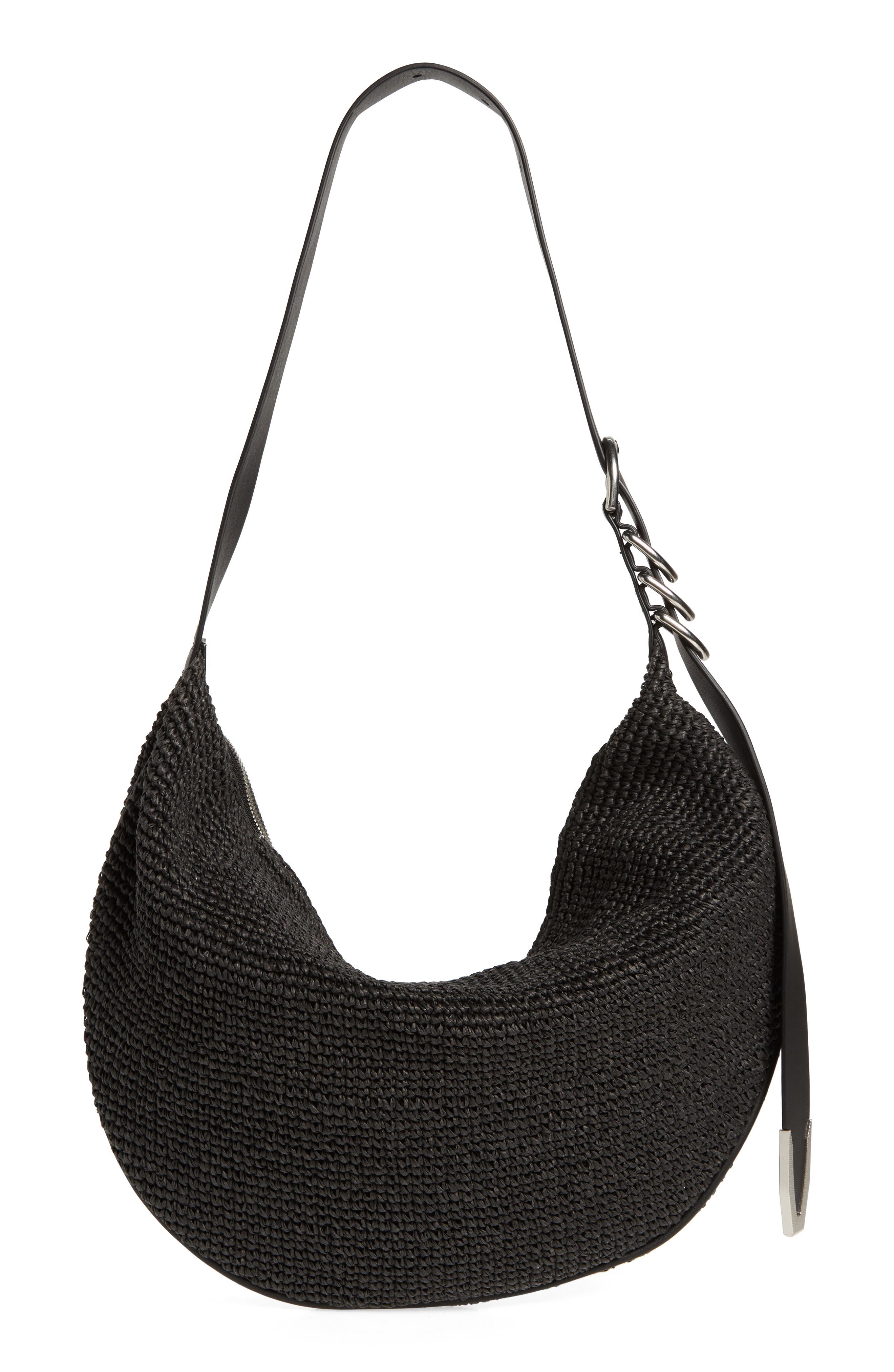 rag & bone Spire Straw Hobo Bag, Alternate, color, Black