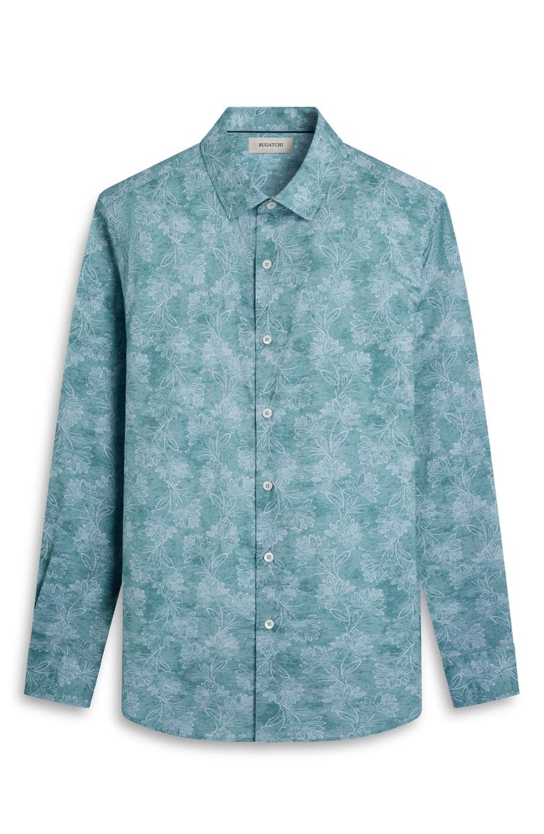 Bugatchi Julian Shaped Fit Floral Button-Up Shirt, Alternate, color, Seafoam