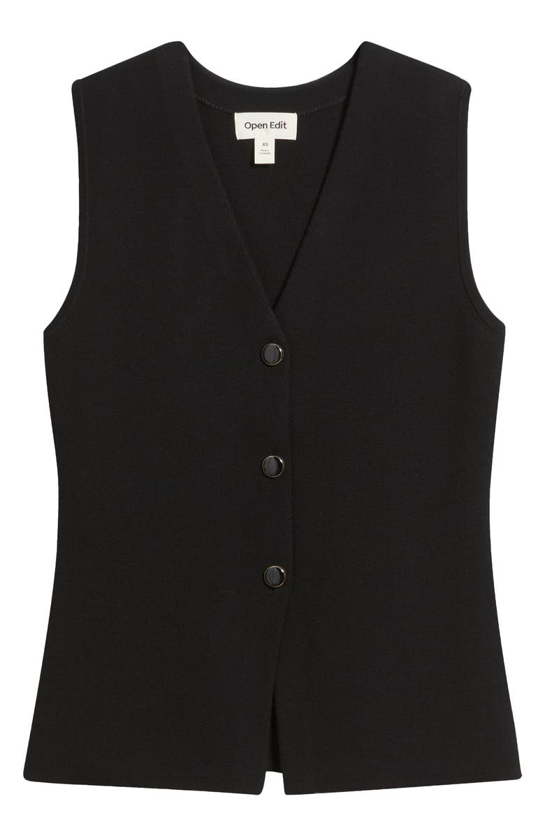 Open Edit Cutaway Button-Up Sweater Vest, Alternate, color, Black