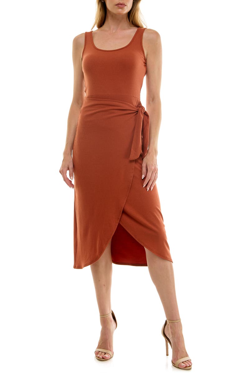 Socialite Knit Wrap Midi Dress, Main, color, Cognac