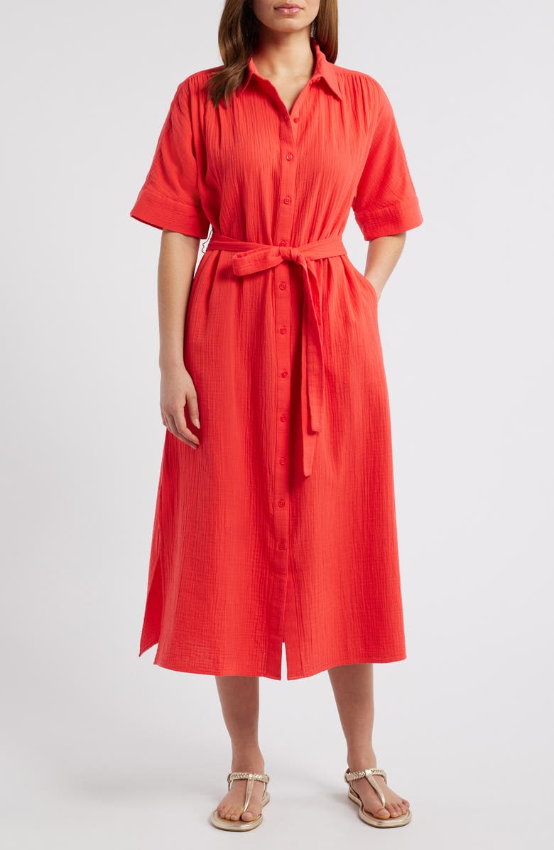 Caslon<sup>®</sup> Belted Maxi Shirtdress, Main, color, Red Bittersweet