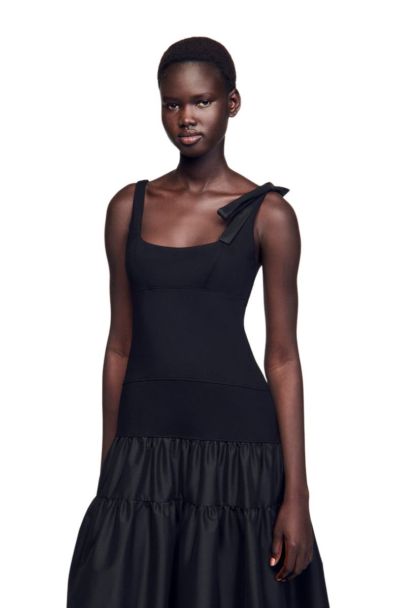 SANDRO Long dual-material dress, Alternate, color, 