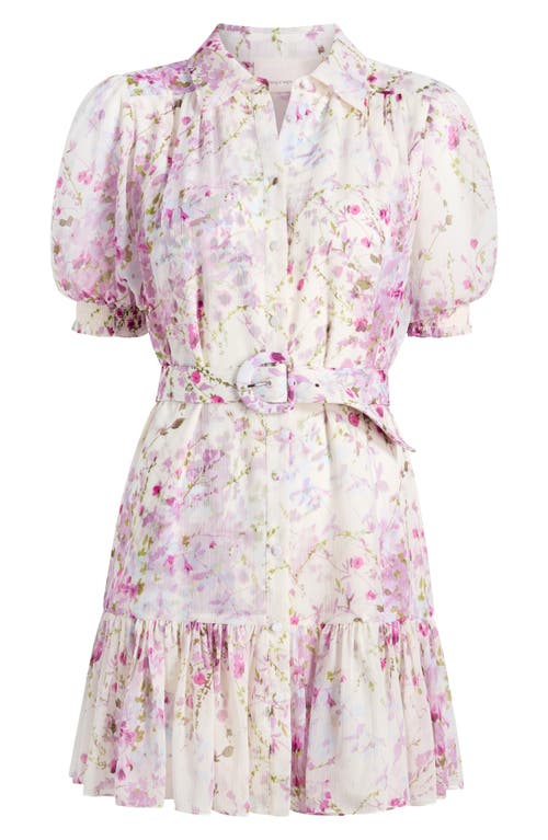 Shop Cinq À Sept Midsummer Bloom Belted Puff Sleeve Minidress In Ivory Multi