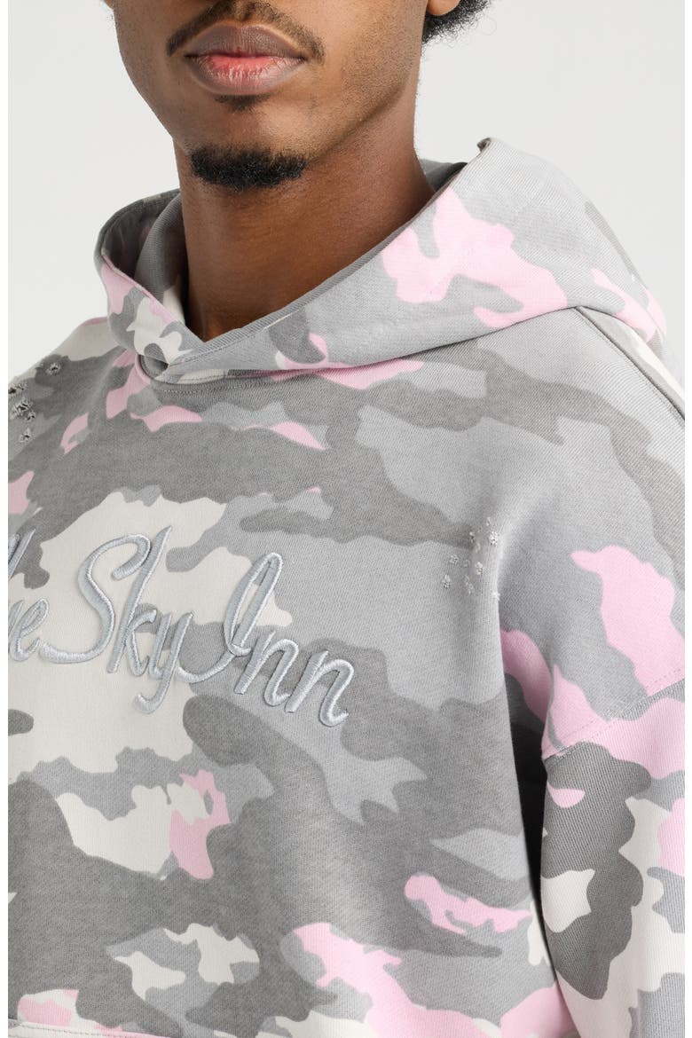 Pink Camo Distressed Cotton Hoodie, Alternate, color, PINK