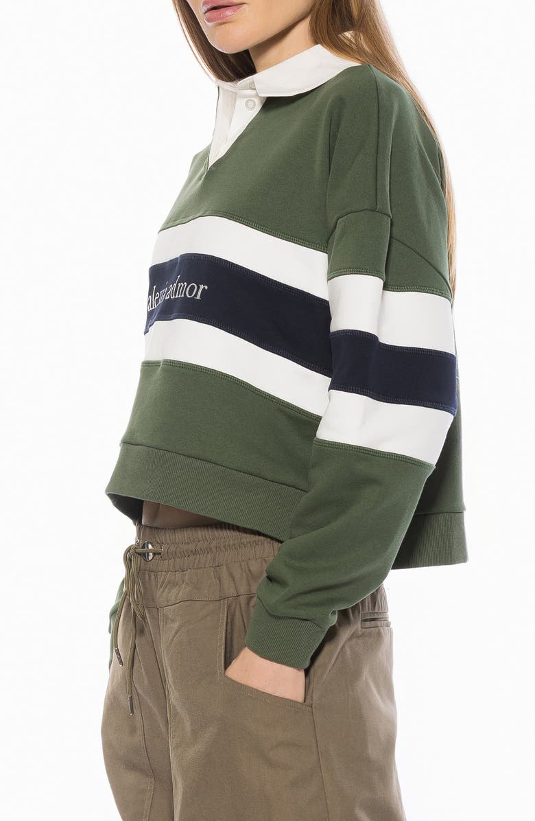 Alexia Admor Lucian Branded Rugby Polo Sweatshirt, Alternate, color, Sage Multi