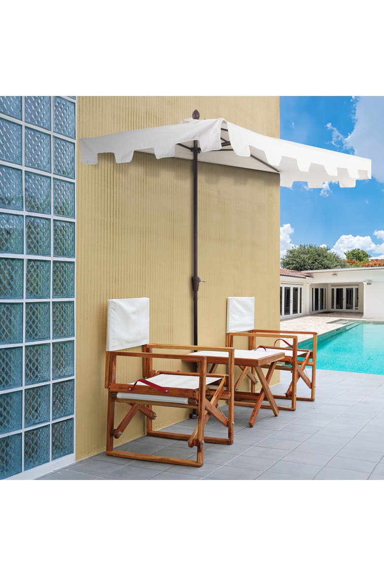 Sidney Coastal Half Patio Umbrella with Crank, UV-Resistant Space-Saving Wall-Hugging Aluminum Balcony Sun Shade, Alternate, color, Cream