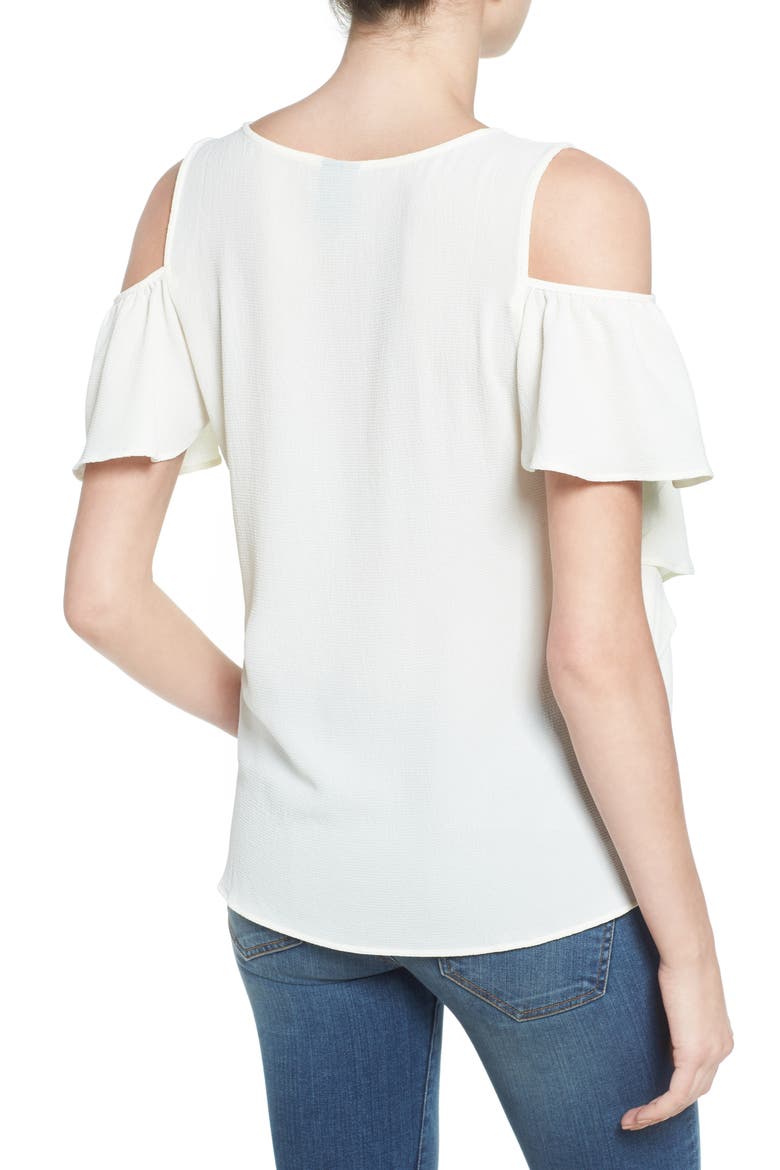 Cold Shoulder Ruffle Sleeve Top, Alternate, color, IVORY