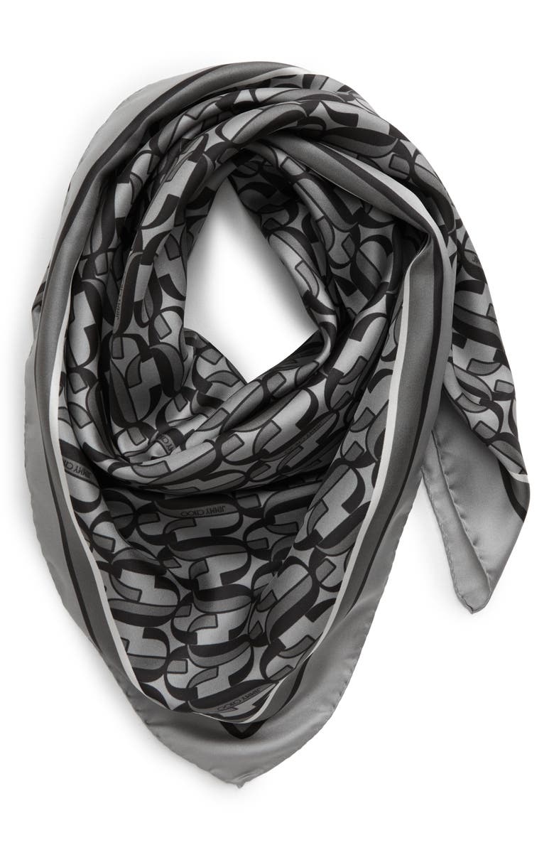 Jimmy Choo Logo Foulard Silk Square Scarf, Alternate, color,