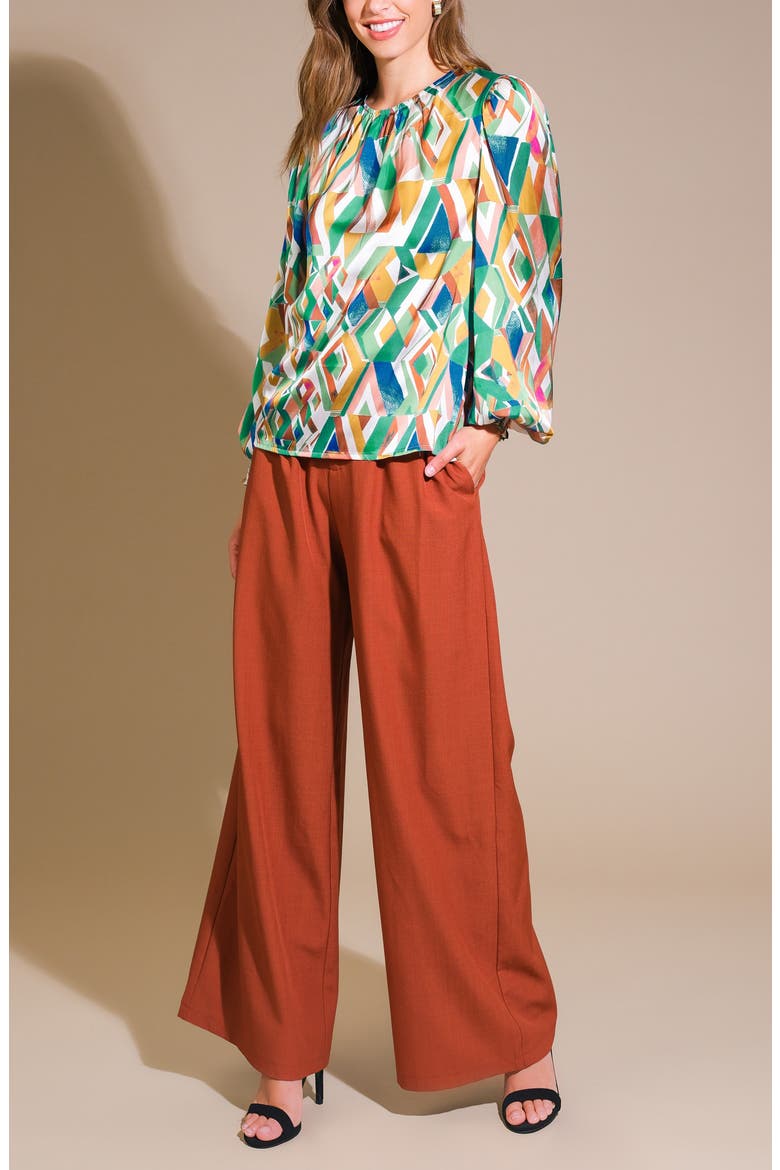 Geometric Print Long Sleeve Top, Alternate, color, SAGE MUSTARD