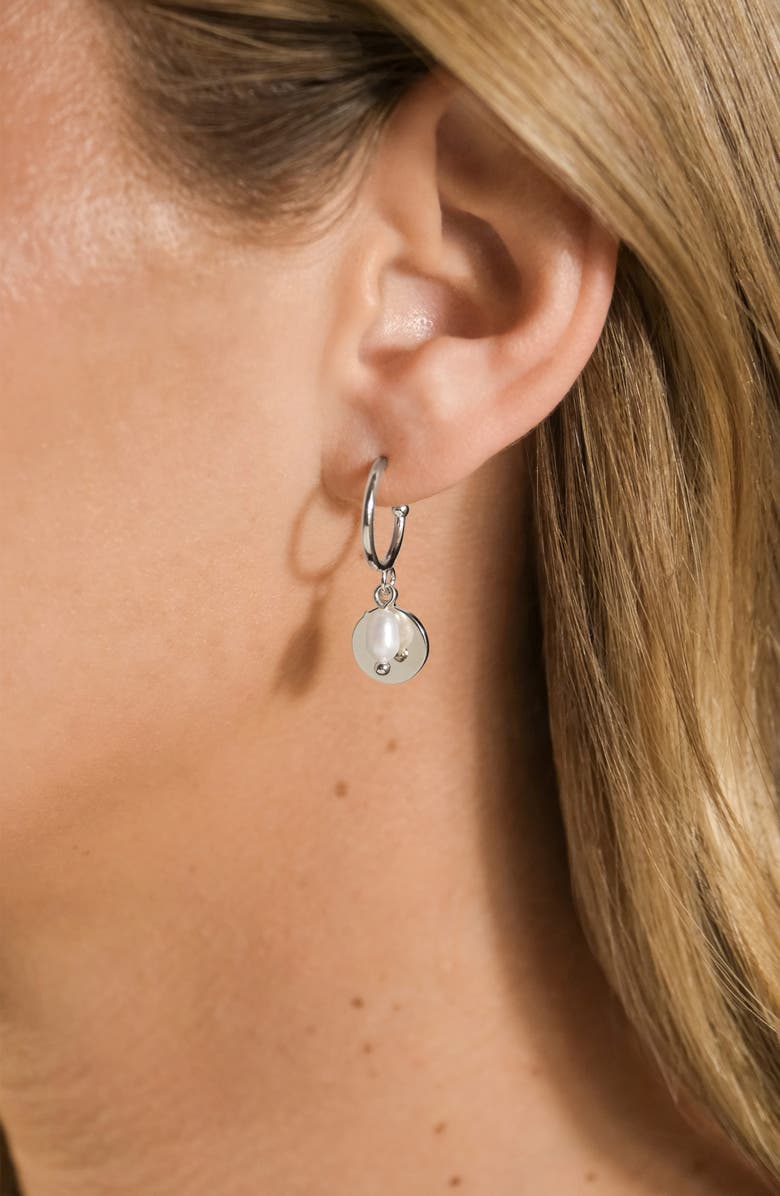 Sterling Forever Morgan Faux Pearl Hoop Earrings, Alternate, color, Silver