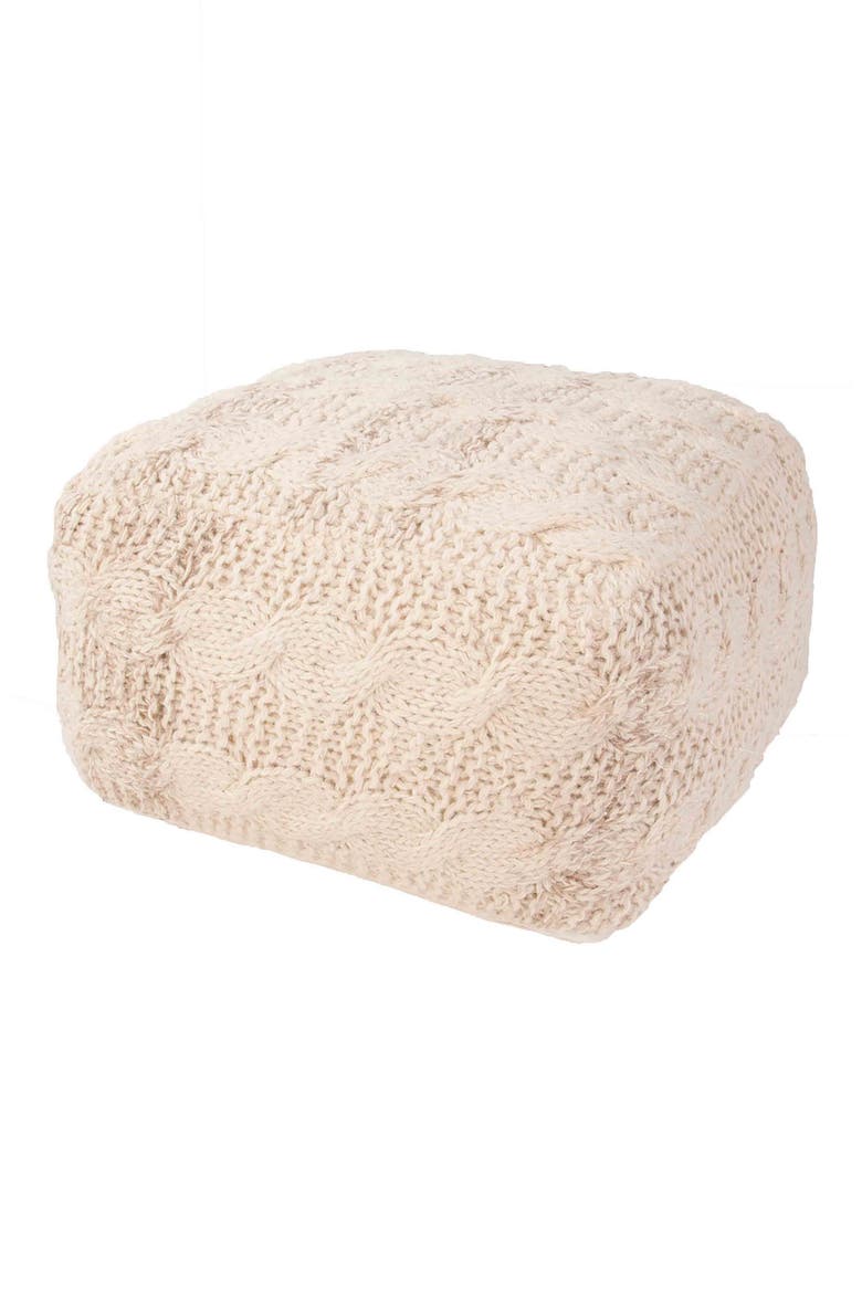 Wool Cable Knit Pouf, Main, color, CREAM/ CREAM