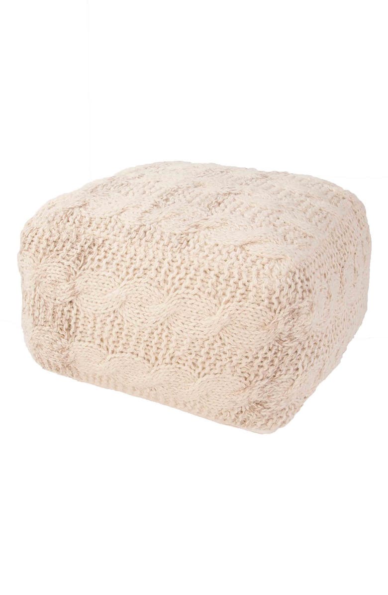 Jaipur Wool Cable Knit Pouf, Main, color, 