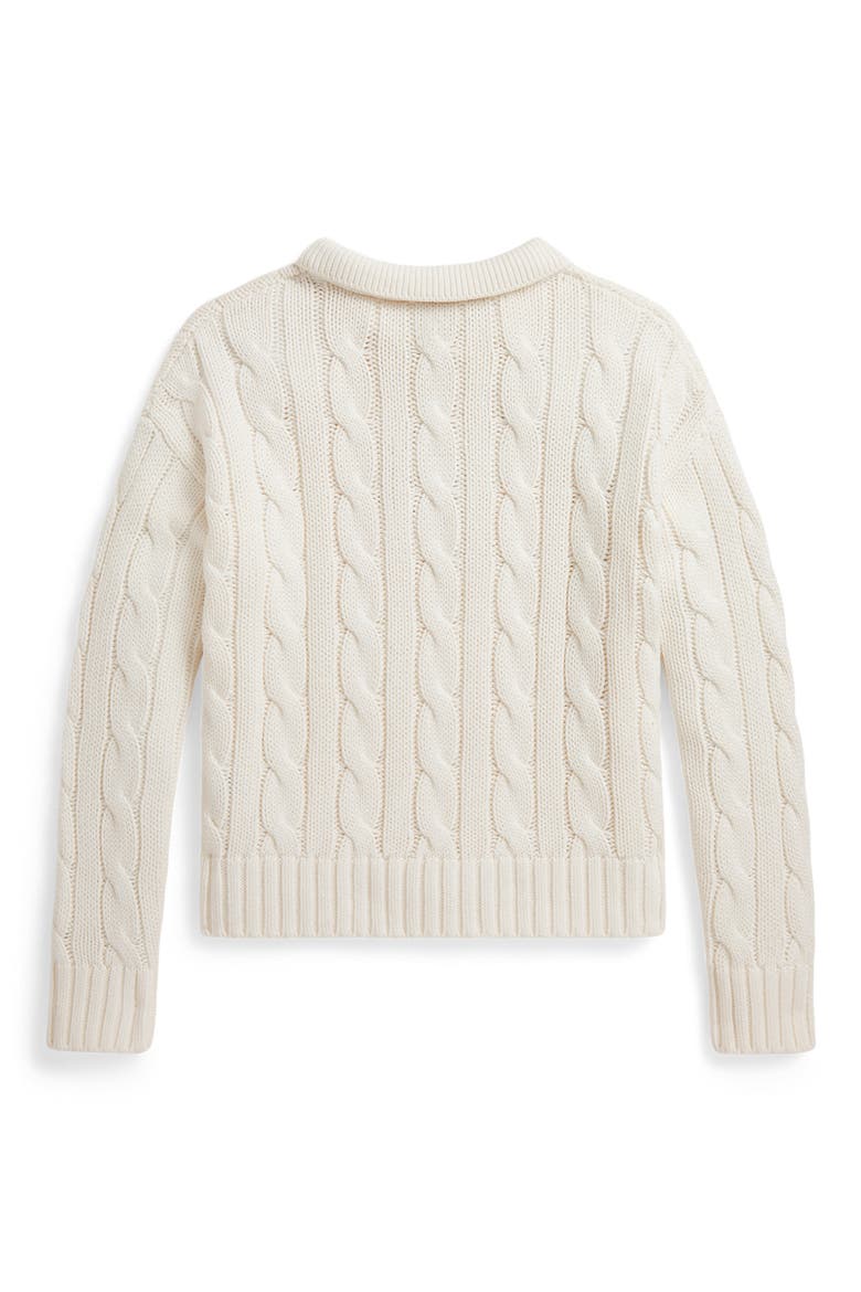Kids' Cable Knit Cotton Polo Sweater, Alternate, color, WHITE