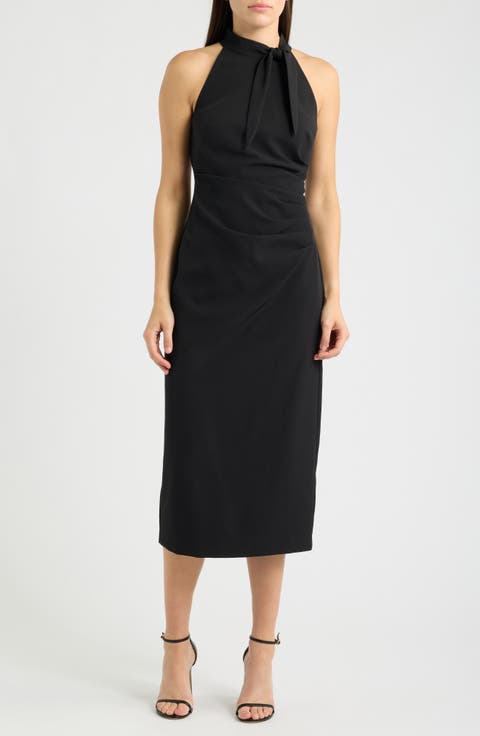 Laguna Pleated Tie Neck Sleeveless Sheath