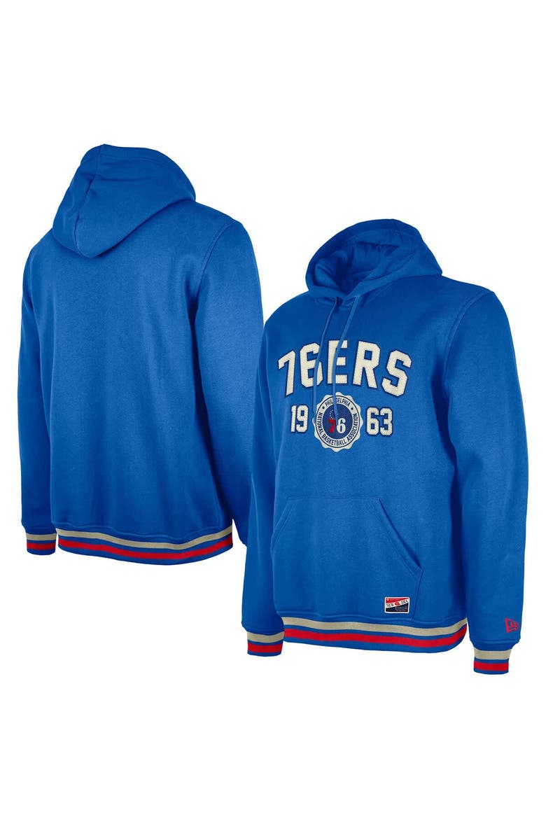 Men's New Era Royal Philadelphia 76ers Throwback Vintage Pullover Hoodie, Main, color, Royal