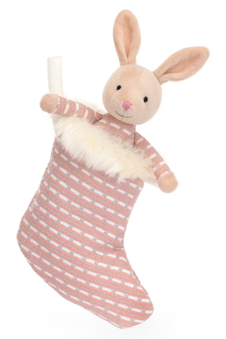 Shimmer Stocking Bunny Stuffed Animal, Main, color, PINK