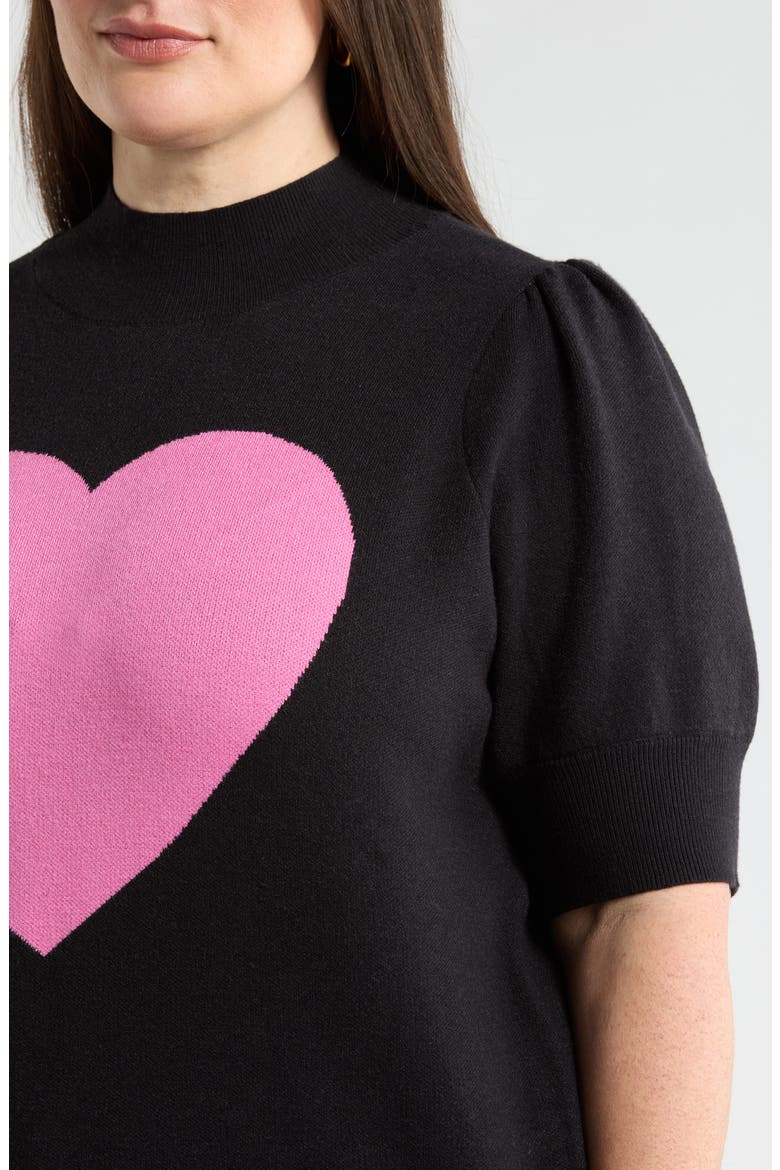 Russel Heart Puff Sleeve Sweater, Alternate, color, BLACK-PINK