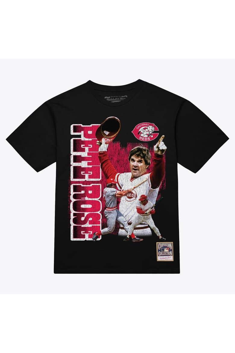 Men's Mitchell & Ness Pete Rose Black Cincinnati Reds Legendary Collage Player T-Shirt, Main, color, Black